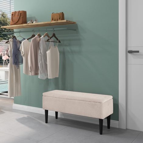 Aufbewahrungsbank/Kommode mit Beinen aus Gummibaumholz, 95 x 38 x 45 cm, beige
