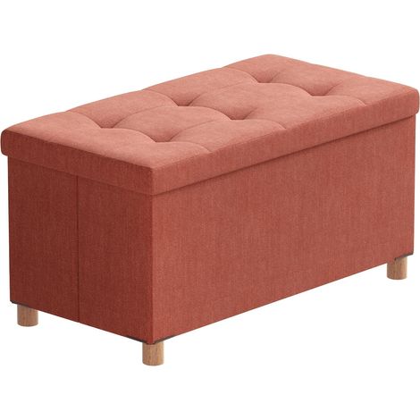 Banc de Rangement, Pouf Coffre Rangement avec Pieds de Tabouret, Coffre de Rangement, Coffre a Jouet, Pouf Salon, Orange, 76 x 38 x 38 cm (1/5)