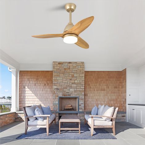 REDOM Ventilatore da soffitto moderno, 3 pale in legno massello d’acero, LED 3 temperature, motore DC reversibile, rovere dorato