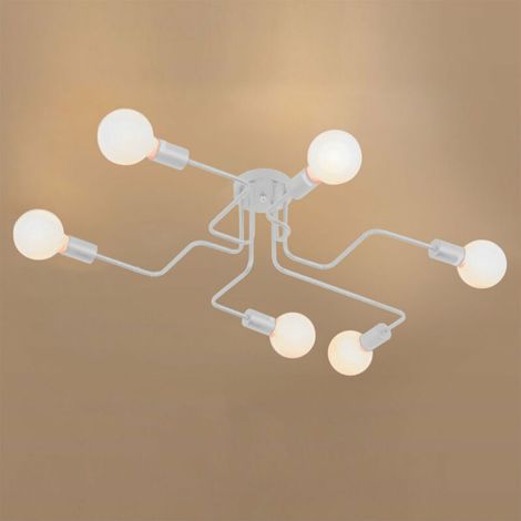 Moderne Plafonnier Vintage 6 Lumière Blanc , Lustre Abat-jour Lampe Suspension 6 Douille E27 pour Salon Chambre Cuisine - Blanc BLOW (1/5)
