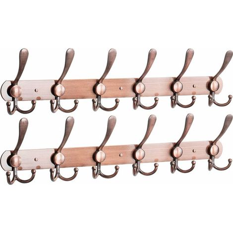 Coat Rack Wall Mounted 2 pcs, Stainless Steel Metal Coat Hook for Towel Coat Hat Key Bathroom Bedroom Hotel Entryway (6 Hooks,Ancient Red) (1/5)