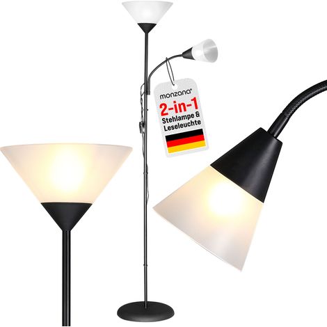 monzana Lampada da terra pavimento con teste commutabili lampada da lettura design Nero