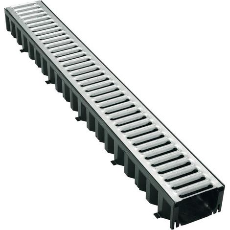 Interplast – Caniveau d'évacuation en polypropylène 3 mètres – Grille clipsable en acier galvanisé – Classe de charge EN1433 A15 – Pour passage léger (1/5)