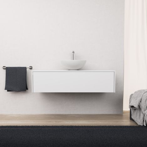 Inda - Badezimmerschrank mit 1 Schublade L.120 und Aufsatzwaschbecken / Mattweiß - diamante