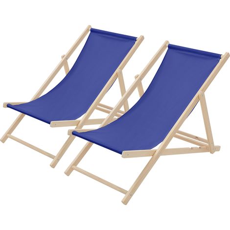 ECD Germany 2er Set Liegestuhl klappbar, Blau, aus Holz, verstellbare Rückenlehne, 3 Positionen, bis 120 kg, Sonnenliege Gartenliege Strandliege Strandstuhl Holzklappstuhl, für Garten, Balkon & Strand