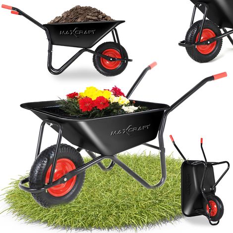 MAXCRAFT Schubkarre / Bauschubkarre Luftbereifung 250 kg 100 L Schwarz / Rot - Black Edition