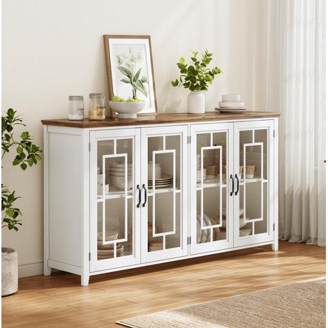 Credenza da cucina 160x40x86 cm con ante in vetro, ampio spazio contenitivo, piano effetto legno, MDF - bianco