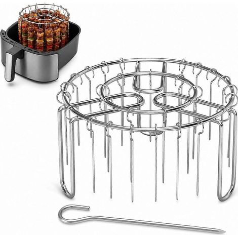 Support à brochettes vertical en acier inoxydable pour friteuse à air chaud et barbecue, 12 brochettes antiadhésives suspendues accessoire de cuisine (1/5)