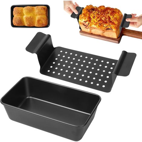 Stampo rettangolare in acciaio al carbonio per pane/torte (25 x 14,5 x 7,5 cm, con vassoio raccogligocce) – adatto per la preparazione di pane e panini. (1/5)
