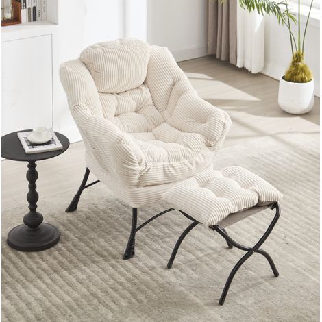 Relaxsessel mit Fußhocker 69,9x64x95 cm weiß, Seitentasche, Stahlgestell MEUBLIV (1/5)