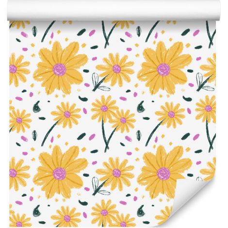 Papier peint Daisy crème et blanc pour salon et chambre 50x1000 cm (1/5)