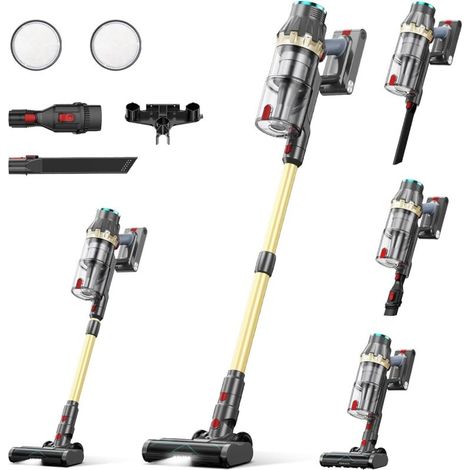Aspirateur sans fil, 48 000 Pa/550 W/70 min, avec brosse anti-emmêlement et moteur sans balais, autoportant, écran tactile LED, pour sols durs, tapis et poils d'animaux