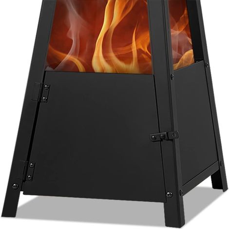 Brasero de jardin pyramidal métallique noir 102 cm, Brasier rond extérieur à bois avec tisonnier, cheminée de jardin pour terrasse et balcon-SY (1/4)