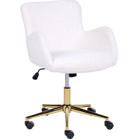 Home Office Chair Off-White Chenille Upholstery Swivel Iron Gold Base Height Adjustment Tilting Backrest Armrests MISORELA (1/5)