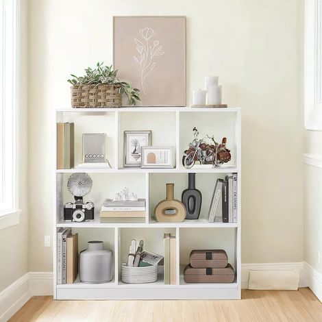 Bibliothèque, 30 x 97,5 x 100 cm, Meuble de Rangement, 8 Compartiments Ouverts, Utilisable à l’Horizontale, Blanc (1/5)