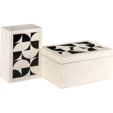 Lot de boîtes décoratives graphiques - blanc cassé et noir graphique (1/5)