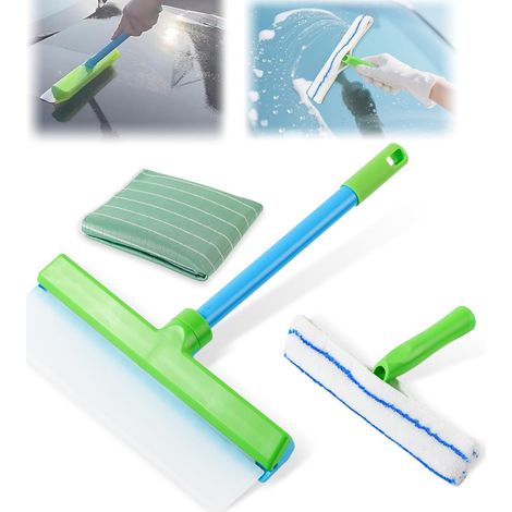 Kit de nettoyage pour vitres, comprenant une raclette en silicone et un chiffon en microfibre, idéal pour nettoyer les vitres et les portières, vert (1/5)