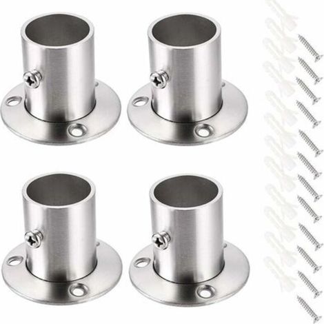 Lot de 4 supports de tringle à rideau Support de rail Support de tige de douille Ensemble de brides en acier inoxydable Supports d'extrémité de tringle de placard pour rideau de placard (1/4)
