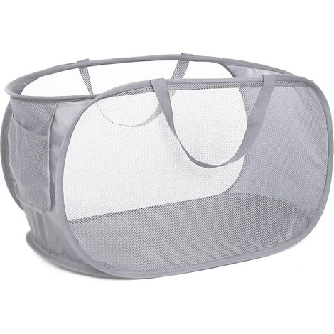 Panier À Linge Pliable - Maille Respirante - Cadre Acier Rétractable - Poche Latérale - Poignées Renforcées - Pour Salle De Bain Chambre D Enfant Ou Voyage - 1 Pièce