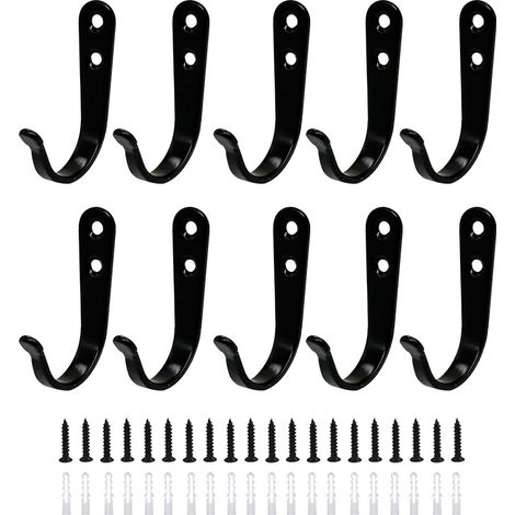 Ganci da parete neri semplici con viti di montaggio, 10 pezzi (1/5)