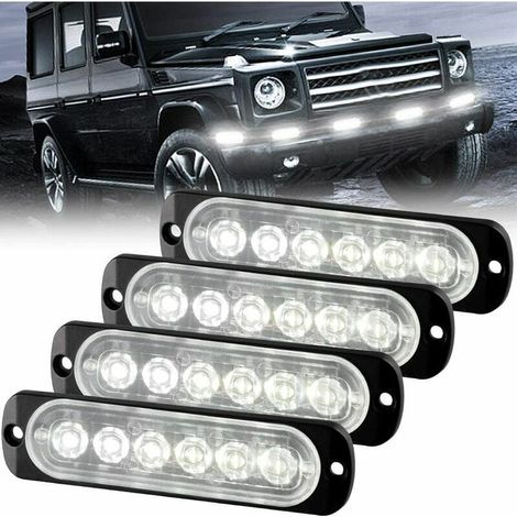 royaluxe --Feux Stroboscopique Urgent Avertissement Flash Danger Lampe d'avertissement 6 LED Blanc pour Vhicule Camion Remorque 12-24V (4pcs) (1/5)
