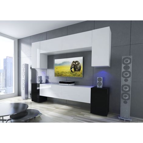 Ensemble meuble TV EKUADOR noir et blanc en plusieurs dimensions - 240-256 cm