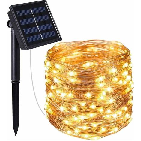 Guirlande lumineuse solaire extérieure Online Store, 100 LED, 11 m, 8 modes d'éclairage, étanche IP65, idéale pour la maison, le jardin, les mariages et les fêtes. (1/5)