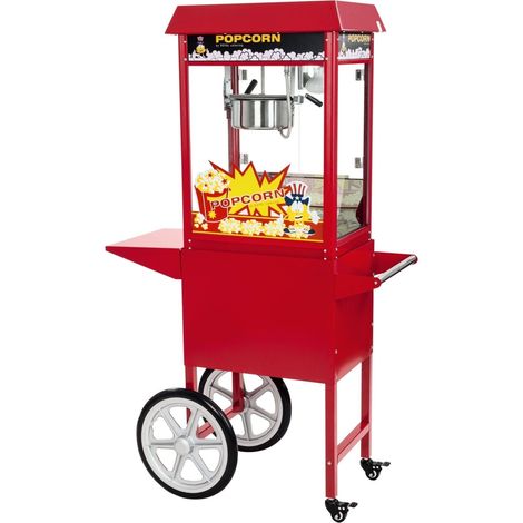 Machine à popcorn rouge professionnelle 1 600 watts avec chariot