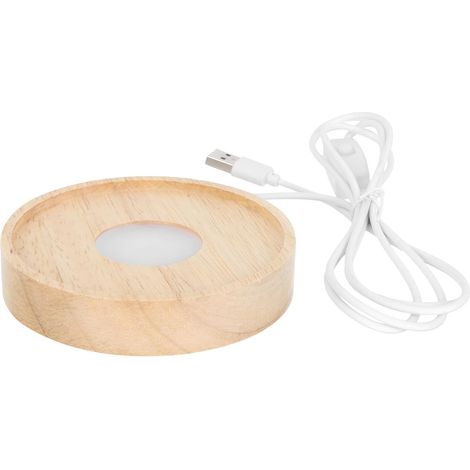 Base Lumineuse LED en Bois Kaki Câble USB pour Support Cristal, Socle Lumineux Décoratif pour Maison, Rend le Cristal Plus Beau la Nuit (1/5)