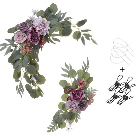 Guirlande Florale Artificielle - Pour Arche De Mariage Porte Ou Décoration Murale - 60 x 22 cm Et 45 x 15 cm - Multicolore - 1 Set (1/5)