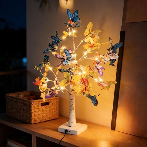 Lumières d'arbre LED avec papillon : boîtier en plastique feuille d'érable lumière d'arbre, culot E14 papillon lumière de bouleau, protection IP42 lumière d'automne, pour la décoration (1/5)