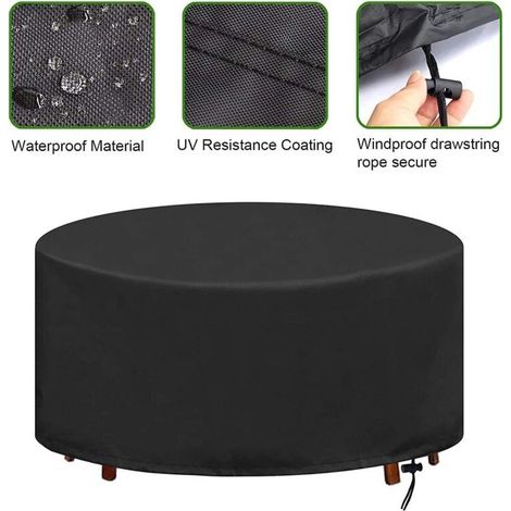 Housse de protection pour table de jardin ronde, imperméable, coupe-vent, anti-UV, pour table circulaire 4-6 places, 128 x 71 cm (1/5)