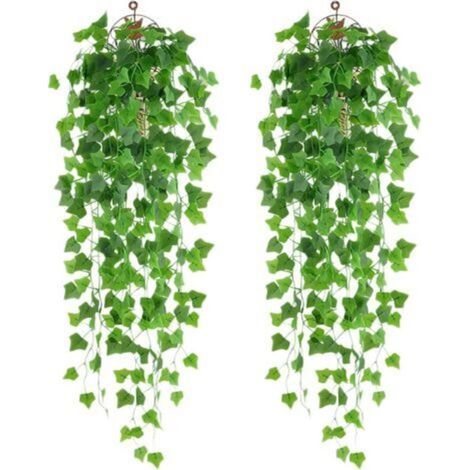 Lierre Artificiel 2Pcs Plantes Suspendues Artificielles Faux Feuille Verte Lierre Vigne Suspendue Plantes Murales Plante Suspendue pour Jardin, Panier Suspendu, Couloir, Décoration Murale