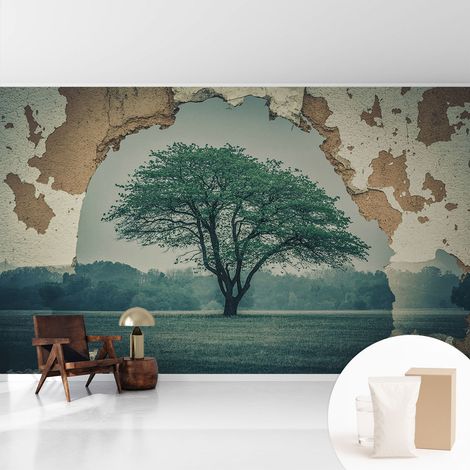 Tapete Vliestapete mit Kleber für Wohnzimmer Schlafzimmer Küche - Wanddekoration Einsamer Baum 416x254 cm (1/5)