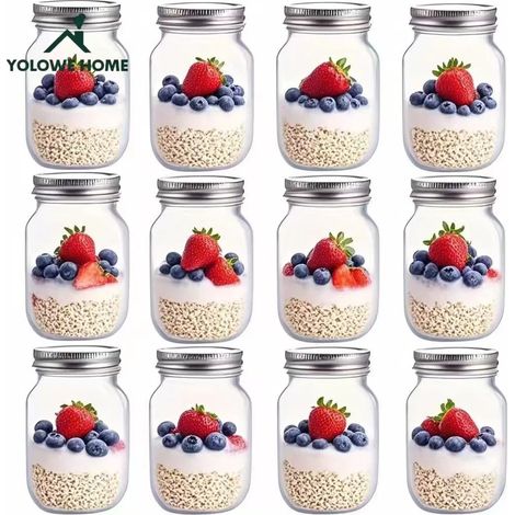 (Argent - 12 pièces) Boîtes de conservation de cuisine, bocaux en verre hermétiques, adaptés aux confitures, vinaigrettes, miel. (1/3)