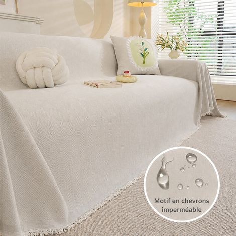 Jeté de canapé chenille chevrons imperméable blanc cassé 180 x 180 cm 180 180cm réf 5982 30 × 30 × 8 cm 850 g – Livraison gratuite