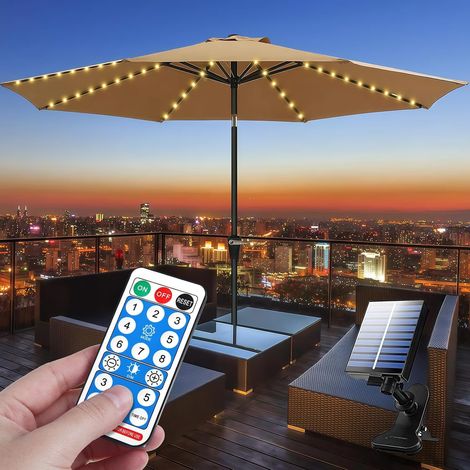 Solar Umbrella Lights, Parasol Lights String Lights with Remote Control, 104 LED Solar Lights for Parasol, Patio Parasol Lamp, 8 Modes Lights for Camping Tents, Garden (1/5)
