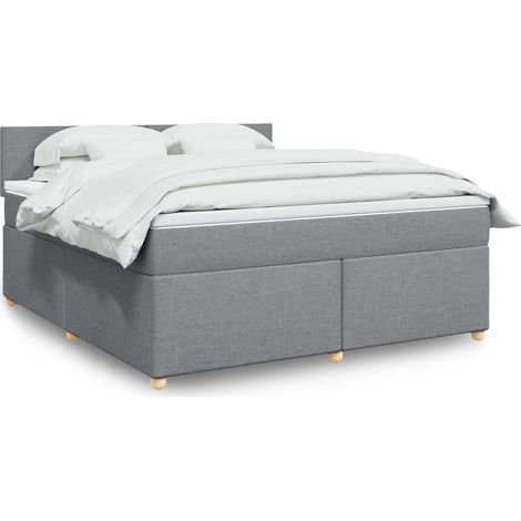 Cama box spring con colchón tela gris claro 180x200 cm (1/5)