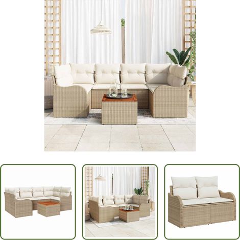 vidaXL Canapé en poly rattan - Ensemble de canapé de jardin 7 pcs Beige et crème polyrotin (1/5)