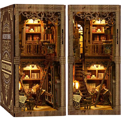 1 serre-livres en bois, maquette 3D à monter soi-même, décor bibliothèque ancienne, objet de décoration vintage pour bureau ou étagère (1/5)