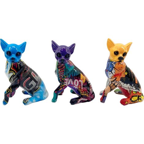 Statuina multicolore a forma di cane Pop Art - Moderna opera d'arte in resina per casa e ufficio - Set da 3 pezzi
