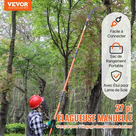 Scie à Élaguer Télescopique 2,24-8,24 m Scie à Perche Extensible avec Lame en Acier Tranchant Scie d'Élagage avec 8 Poteaux en Fibre de Verre Coupe Branches Hautes pour Élagage Palmiers Arbustes (1/5)