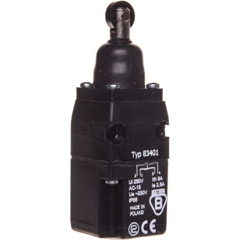 Interruptor de l铆mite 1NO 1NC en carcasa con cabezal vertical con empujador y rodillo 83401 W0-59-651046