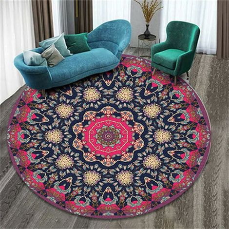 Ethnic Style Printed Round Non-slip Soft Floor Mat Hotel Cafe Carpet Bedroom Carpet For Living Room 80x80cm F (1/4)
