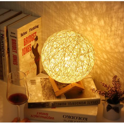 Veilleuse LED, lampe de chevet, lampe d'ambiance pour chambre en rotin et bois, rechargeable par USB (1/5)