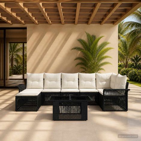 vidaXL Set Divano da Giardino 8 pz Nero e Bianco Crema polyrattan (1/5)