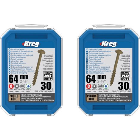 Kreg 2x HD Protec-Kote Maxi-Loc tornillos perforadores 64 mm ( 2x SML-C2X250-30-INT ) Rosca gruesa 60 piezas