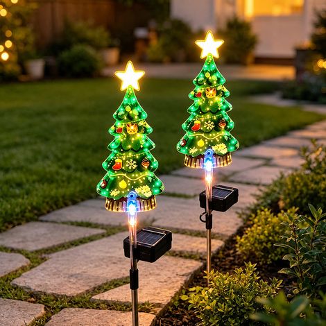 Guirlande lumineuse solaire d'extérieur améliorée pour sapin de Noël, sapin de Noël lumineux extérieur étanche pour jardin, décoration lumineuse solaire pour sapin de Noël extérieur (1/5)