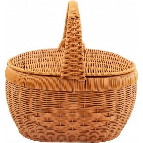 Lightweight Synthetic Rattan Basket, Medium New Imitation Rattan Basket, With Lid, Handmade, 37 × 29 × 23 cm, Total Height 36 cm (1/5)