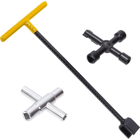 3 pièces Clé de compteur d'eau et robinet à quatre voies avec kit de combinaison d'outils utilitaires multifonctions à quatre voies, outil de coupure d'eau de clé de bordure de route (1/5)